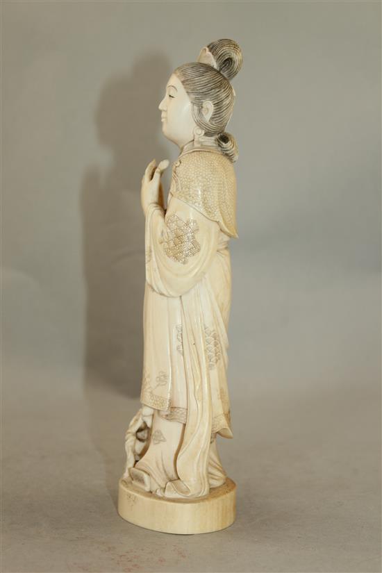 A Japanese ivory figure of Benten, early 20th century, 23.5cm, loss to flute